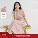 茵曼2026夏季女裝新款歐若風(fēng)圓領(lǐng)抽褶腰帶棉質(zhì)混紡短袖氣質(zhì)連衣裙 淺粉色 L