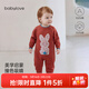babylove【清倉】嬰兒連體衣純棉針織哈衣秋冬寶寶毛線(xiàn)爬服圣誕外出哈衣 繡花紅 100cm