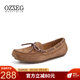 OZZEG澳洲豆豆鞋女春夏季真皮透氣休閑單鞋平底防滑孕婦鞋軟底一腳蹬懶 咖啡色（升級版） 40