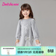 笛莎（DEESHA）童裝女童連衣裙2025年春季新款小女孩可愛(ài)蕾絲蝴蝶結網(wǎng)紗衛衣裙 淺灰 130