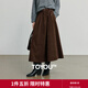 初語(yǔ)半身裙女2025秋季新款燈芯絨復古可露麗風(fēng)中長(cháng)款傘裙 深咖色 L