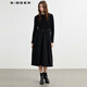 S.DEER圣迪奧女裝法式圓領(lǐng)收腰拼接長(cháng)袖連衣裙S244Z1245 黑色/91 M