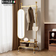 卡登蘭可移動(dòng)衣帽架落地臥室穿衣鏡掛衣架一體帶收納全身鏡多功能掛衣架 金色【寬80cm】