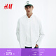 H&M男裝襯衫春季標準版型紐扣領(lǐng)細條紋牛津紡襯衫1257417 白色/細條紋 L 175/108