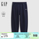 蓋璞（GAP）男裝秋季款膠印LOGO松緊腰寬松抓絨休閑直筒衛褲束腳褲786421