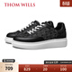 THOM WILLS厚底休閑板鞋男內增高真皮拼接牛仔布運動(dòng)鞋潮鞋秋冬季頭層牛皮 黑色G1122 40 /7碼