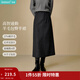 茵曼2025秋冬女裝新款復古開(kāi)叉羊毛針織半身裙顯瘦A字包臀裙子 貴族灰色-第二批 M