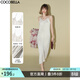 COCOBELLA法式優(yōu)雅不規則壓褶連衣裙女垂墜緞面米色吊帶裙FR0017 月光流沙 S