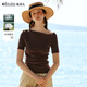 Olrain歐芮兒法式萊賽爾2026年夏季新款不規則收腰通勤短袖T恤女上衣 咖色 M