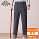 老爺車(chē)春秋老年人松緊腰休閑褲子男寬松運動(dòng)褲中老年加絨直筒褲爸爸長(cháng)褲 春秋【不加絨常規款】-黑灰 1條 2XL 建議體重120-140斤