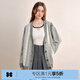 樂(lè )町立體條紋提花針織線(xiàn)開(kāi)衫女20寬松撞色毛衣上衣 灰色（現貨） M