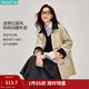 茵曼（INMAN）巴恩風(fēng)撞色中長(cháng)款風(fēng)衣2026春季女裝新款復古寬松顯瘦工裝外套  土卡其 S