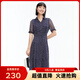敦奴（DUNNU）dunnu敦奴夏季新款短袖翻領(lǐng)中長(cháng)款收腰印花雪紡連衣裙 藏藍 M