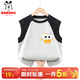 巴布豆寶寶背心夏季薄款兒童純棉親膚夏裝中小童無(wú)袖t恤男童戶(hù)外山系 灰 巴布大眼怪X_3 100