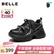 百麗（Belle）便捷免系帶老爹鞋女2026春新商場(chǎng)同款厚底增高休閑鞋E9S1DAM6 黑色 36 (230mm)