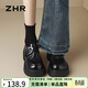 ZHR厚底單鞋女復古輕便魔術(shù)貼樂(lè )福鞋英倫通勤皮鞋配裙子JF172黑色37