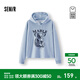 森馬（Semir）商場(chǎng)同款|森馬衛衣女冬季加絨分割oversize連帽2025新款慵懶上衣 藍花灰00721 M