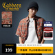 卡賓（CABBEEN）【復古洗水】男裝特色格子印花襯衫水洗短袖潮牌外套上衣襯衣 淡橙色03 L /175/50