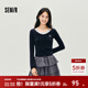 森馬（Semir）森馬針織衫女冬短款假兩件撞色刺繡修身2025新款小性感小心機上衣 藍色調00388 L