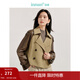 茵曼（INMAN）【新復古回潮】撞色拼接PU皮風(fēng)衣2025春秋女新款小個(gè)子短款外套 卡其色 S