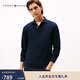 Tommy Hilfiger秋冬男裝商務(wù)休閑通勤風(fēng)純色小繡標修身翻領(lǐng)長(cháng)袖T恤POLO衫