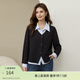 纖莉秀大碼女裝時(shí)尚減齡設計感假兩件條紋襯衫胖mm冬裝新款4839 黑色 XL