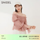 SNIDEL春夏甜美仙女一字領(lǐng)露肩薄紗褶皺藕節袖襯衫上衣SWFB234160 粉色 均碼 （F）