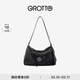GROTTO個(gè)樂(lè )26年新款黑石嬉皮托特包真皮大容量單肩斜挎包通勤軟包 經(jīng)典黑L 亮銀