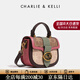 CHARLIE&KELLI CK品牌插帶復古馬鞍包撞色單肩手提斜挎包包女款情人節禮物女 玫粉色【京倉配送 贈專(zhuān)柜禮袋】