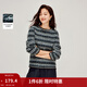 茵曼（INMAN）復古撞色條紋毛衣2026春季女裝新款寬松短款長(cháng)袖上衣 黑綠色 M