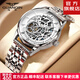 冠琴（GUANQIN）手表男士全自動(dòng)鏤空機械表時(shí)尚潮流國表瑞士品質(zhì)腕表防水夜光男表 16229鋼帶本色白面-禮盒包裝