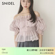 SNIDEL春夏甜美一字領(lǐng)露肩荷葉邊薄紗襯衫上衣SWFB241136 淺粉色 均碼 （F）