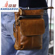 袋鼠（KANGAROO）男包運動(dòng)復古手機戶(hù)外7寸帶掛鉤小腰包油蠟皮穿皮帶腰包單 油蠟皮黃棕色