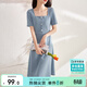 尚都比拉短袖連衣裙女夏季復古赫本風(fēng)氣質(zhì)通勤裙子中長(cháng)款A字裙 灰藍色 L