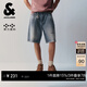 杰克·瓊斯（JACK&JONES）男裝夏季潮酷高街磨破水洗貓須logo皮標休閑牛仔褲短褲225243020 E39中藍牛仔 M (175)