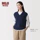 MUJI女式 可水洗 纜繩花紋 背心馬甲 女裝26年春季款 BA1RBA6S 藏青色 XL (165/92A)