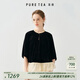 茶·愫【法式千金】puretea茶愫復古宮廷感光澤絲絨感撞色花苞上衣女夏 石墨黑 M