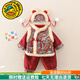 G.duck小黃鴨童裝拜年服嬰兒衣服冬季漢服分體套裝周歲禮服男寶寶唐裝 紅色三件套 73 (建議身高63-73CM)