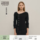 Teenie Weenie小熊秋季撞色假兩件設計感長(cháng)袖T恤氣質(zhì)時(shí)髦打底衫女 黑色 S (160)