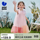迷你巴拉網(wǎng)紗連衣裙女童撞色甜美蝴蝶結A擺無(wú)袖公主裙