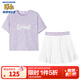 Skechers斯凱奇童裝女童針織短袖短裙夏季套裝兒童戶(hù)外舒適T恤衫P224G043 淺雪青色/00EW 150 cm