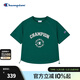 Champion冠軍短袖女2025夏季新款印花插肩袖T恤美式短款抽繩上衣 綠色 XL