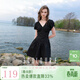 三彩獨醒2025夏季新款甜酷小黑裙木耳邊V領(lǐng)收腰A字裙短裙F 經(jīng)典黑 S 155/80A