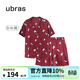 ubras流光滿(mǎn)印翻領(lǐng)短袖短褲套裝家居服睡衣女薄款舒適居家 【女款】短袖短褲-好奇貓貓-紅 M