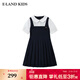 E·LAND KIDS海鹽少衣戀女童連衣裙25年夏季學(xué)院風(fēng)娃娃領(lǐng)百褶 Navy藏青色/59 160