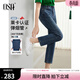 歐莎（OSA）【褲王】高腰九分法棍直筒牛仔褲女冬季季梨形身材煙管褲子 藍色 2XL