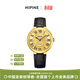 西普尼金表（HIPINE）女士手表輕奢金表女石英表純金999男表盤(pán)新款情侶手表生日禮物 【光殼金面男款-黑帶】金重0.71g