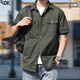 DK高端夏季工裝短袖襯衫男士薄款翻領(lǐng)寬松大碼純棉休閑多口袋襯衣男 #2131軍綠 XL 【145斤-165斤】