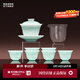 景德鎮陶瓷影青浮雕功夫茶具套裝家用白瓷泡茶蓋碗公道杯高檔送長(cháng)輩禮物 山水雕刻茶具-影青