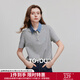 初語(yǔ)綠絨蒿刺繡珠地牛仔POLO領(lǐng)T恤女2025夏季新款休閑撞色上衣 花灰色 M